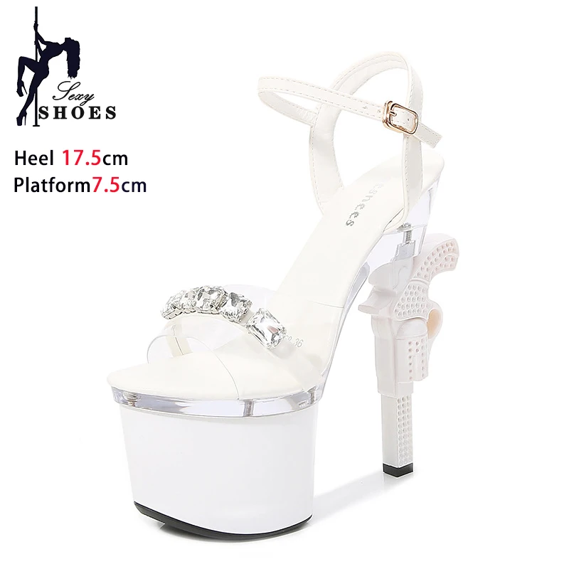 7Inchs Women Crossdresser High Heels Summer New Luxury Rhinestones Party Sandals Strange Style Transparent PVC Pole Dance Shoes