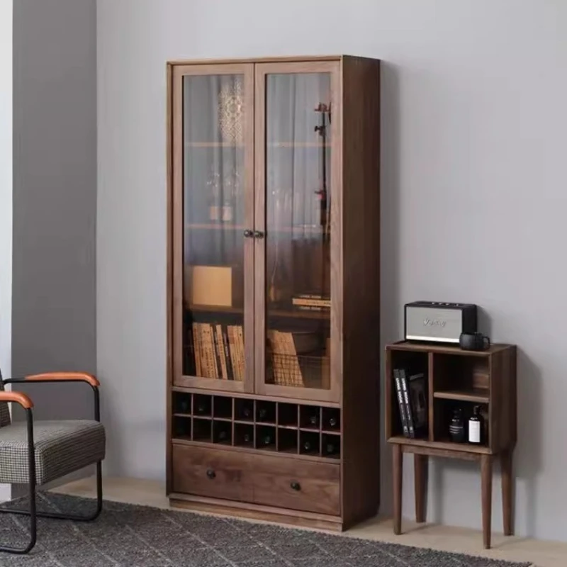 

North American black walnut all solid wood wine cabinet simple cherry wood oak multi-functional living room storage cabinet high