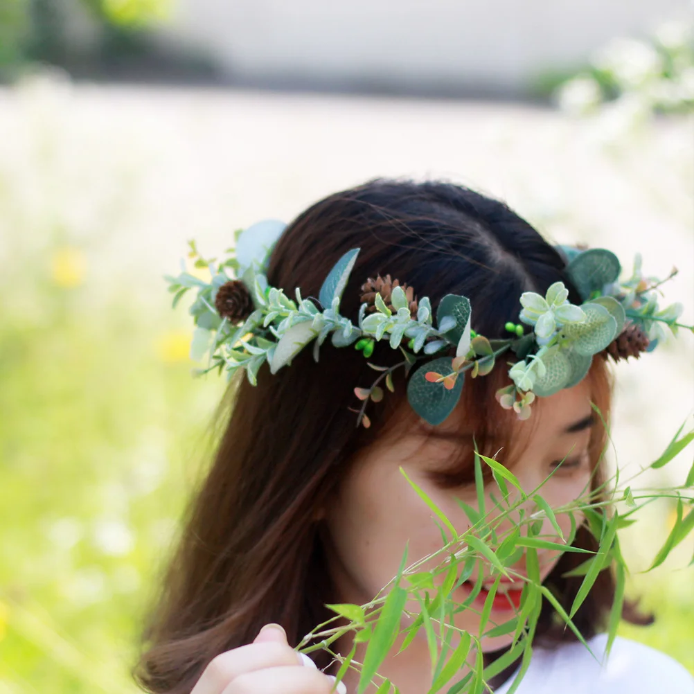 

1pc Pine Cone Hair Hoop Lightweight Simulation Plant Garland For Wedding Party Photo Props Bridal Headband Festival Accessory