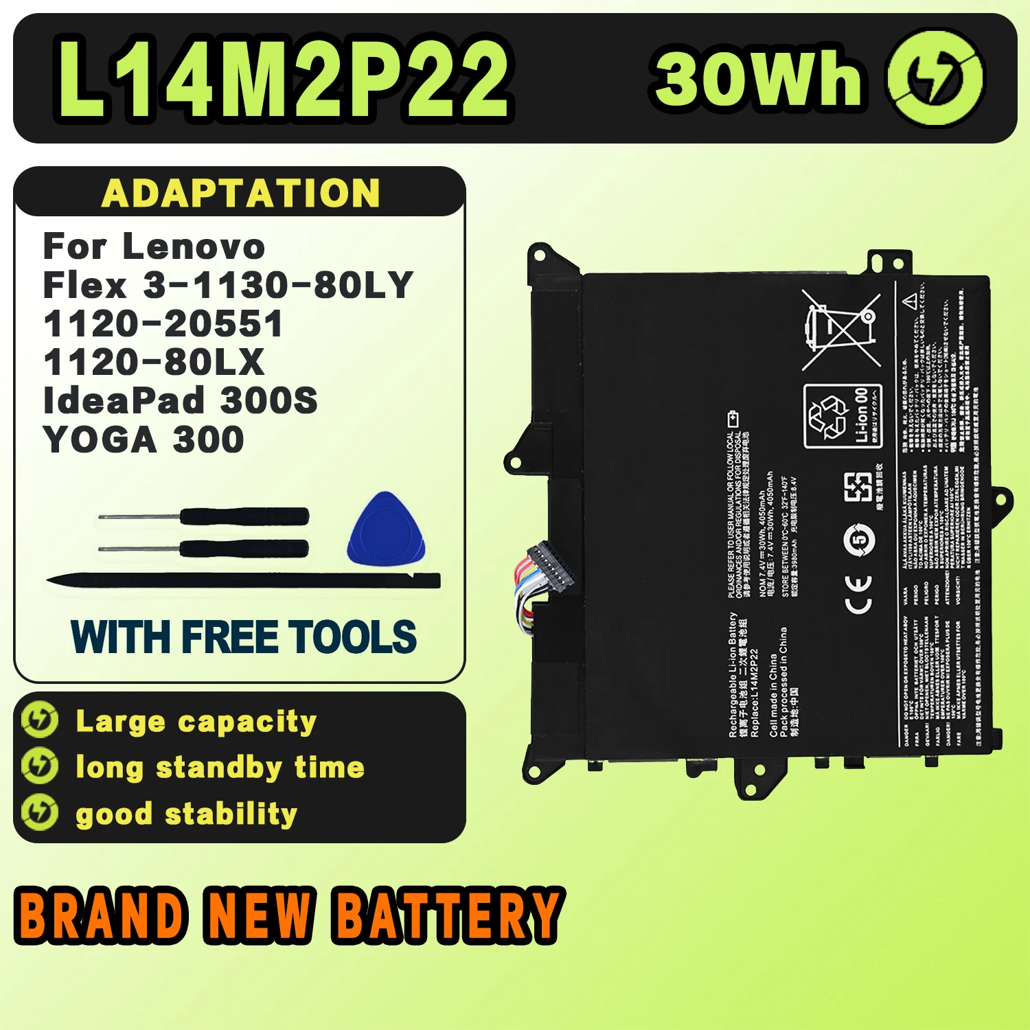 SAT L14M2P22 New Laptop Batteries Replacement For LENOVO Flex 3-1130-80LY 1120-20551 IdeaPad 300S YOGA 300 7.4V-30Wh-4050mAh