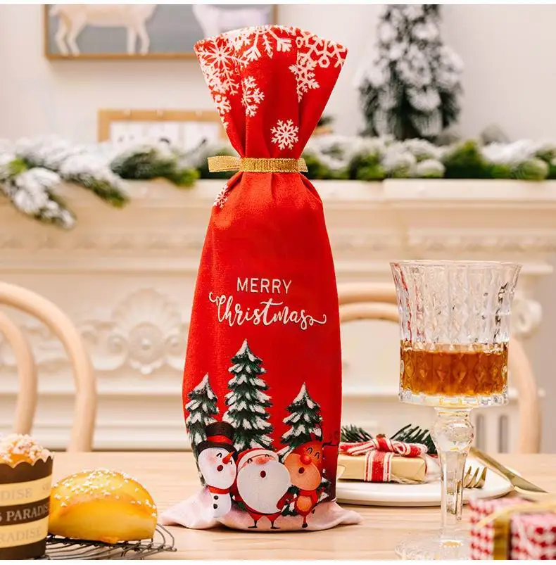 Christmas Wine Bottle Cover Set Santa Snowman Wine Bottle Bags For Christmas Party Dinner Table Decorations New Year Gifts