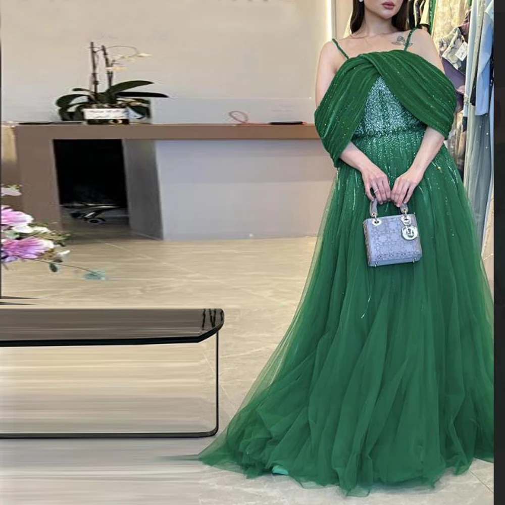

Customized Spaghetti Strap Beaded Evening Dress Off the Shoulder Ball Gown Prom Dresses Soft Puffy Wedding Guest Banquet Wear