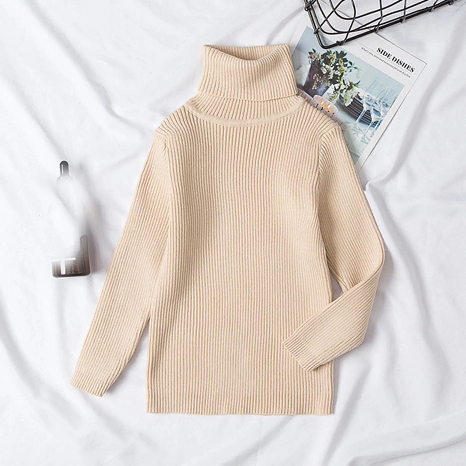 

Kids Pullover Top Solid Color Knitted Bottoming Sweaters Children Clothing Autumn Winter New Baby Boys Girls Turtleneck Sweaters