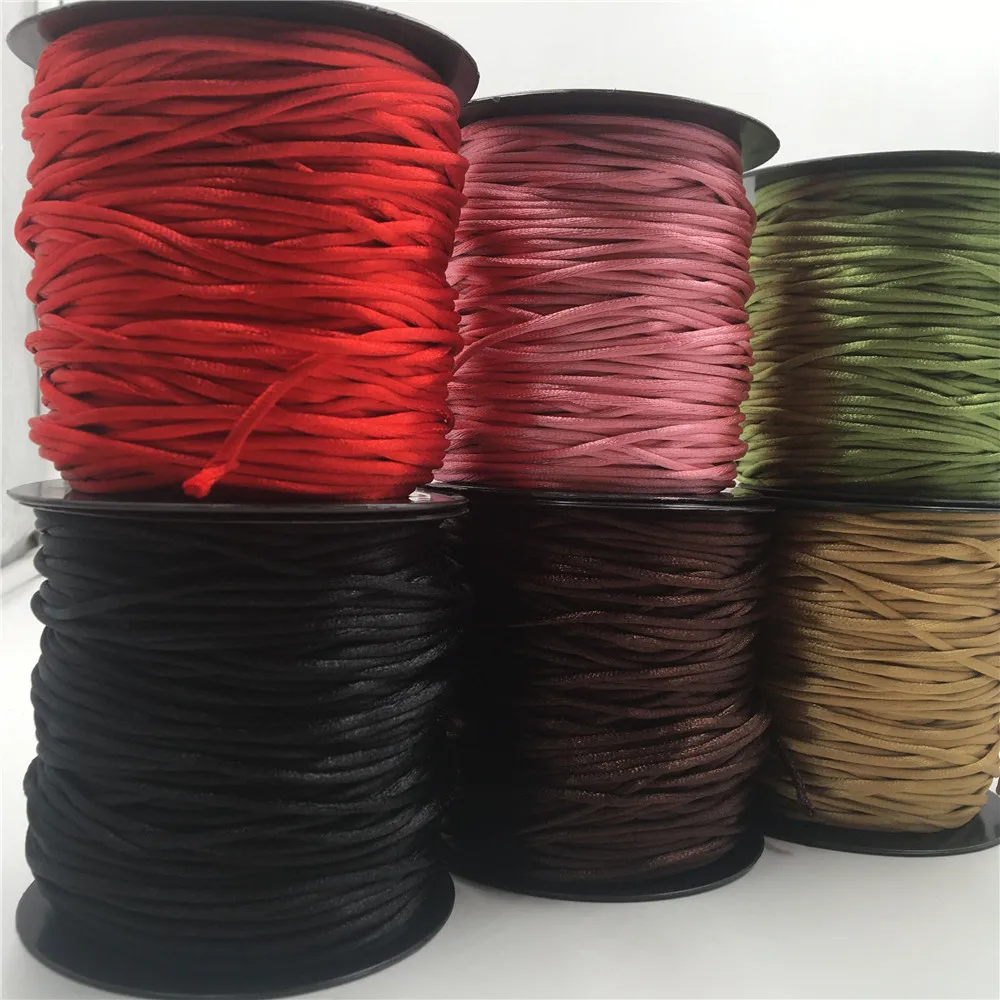 2mm 100meters Braided Macrame Silk Macrame Cord Rope Thread Wire DIY Chinese Knot Satin Bracelets Making Findings Beading