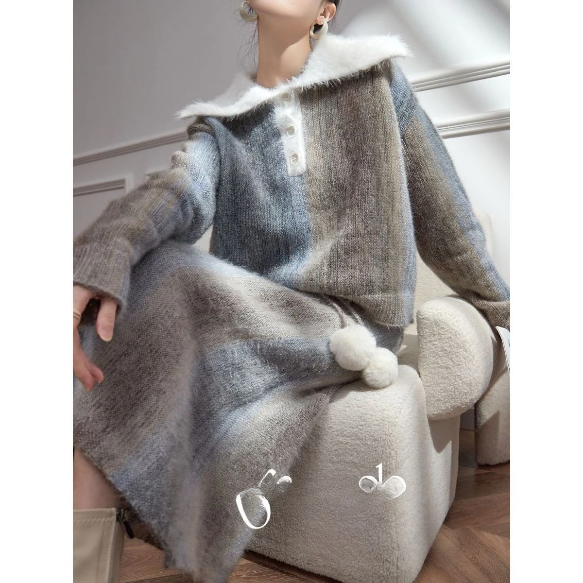 

Spring and Autumn Luxury and Leisure Style Sweater and Skirt Set