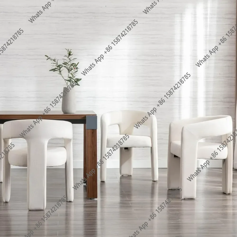 J -Modern Bucket Shaped Dining Chair 6-piece Set, Decorated With Linen Fabric And Armrests, Dining And Kitchen Chairs, Ivory Col