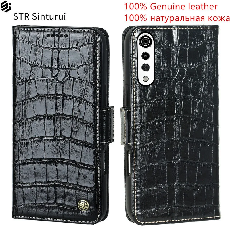 

STR 100% Genuine crocodile grain leather Magnetic skin card Slot Wallet Cover For LG Velvet 2 Pro 5G Flip shockproof phone Case