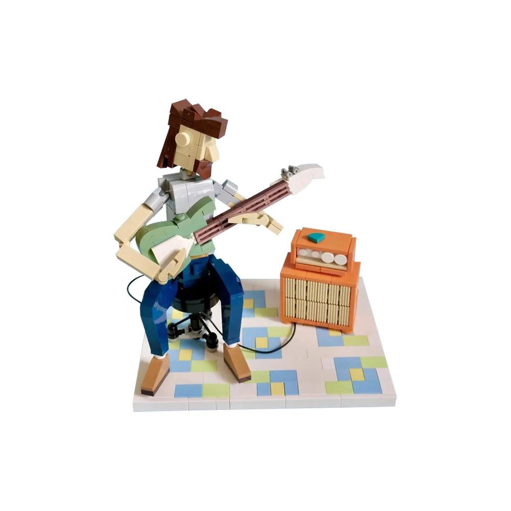 MOC Jam Session กีตาร์ Building Blocks ชุดตะกั่วยีตาร์อิฐ Amy Winehouse อิฐสีฟ้า Jazz Club ประกอบของเล่นเด็กของขวัญ