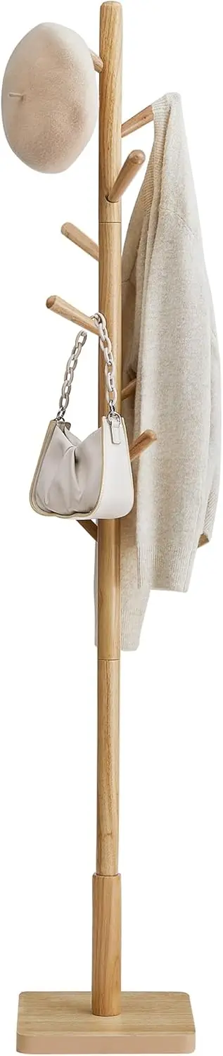 

Вешалка для одежды из массива дерева с 8 крючками, регулируемая по высоте, для прихожей и коридора, натуральное бежевое покрытие