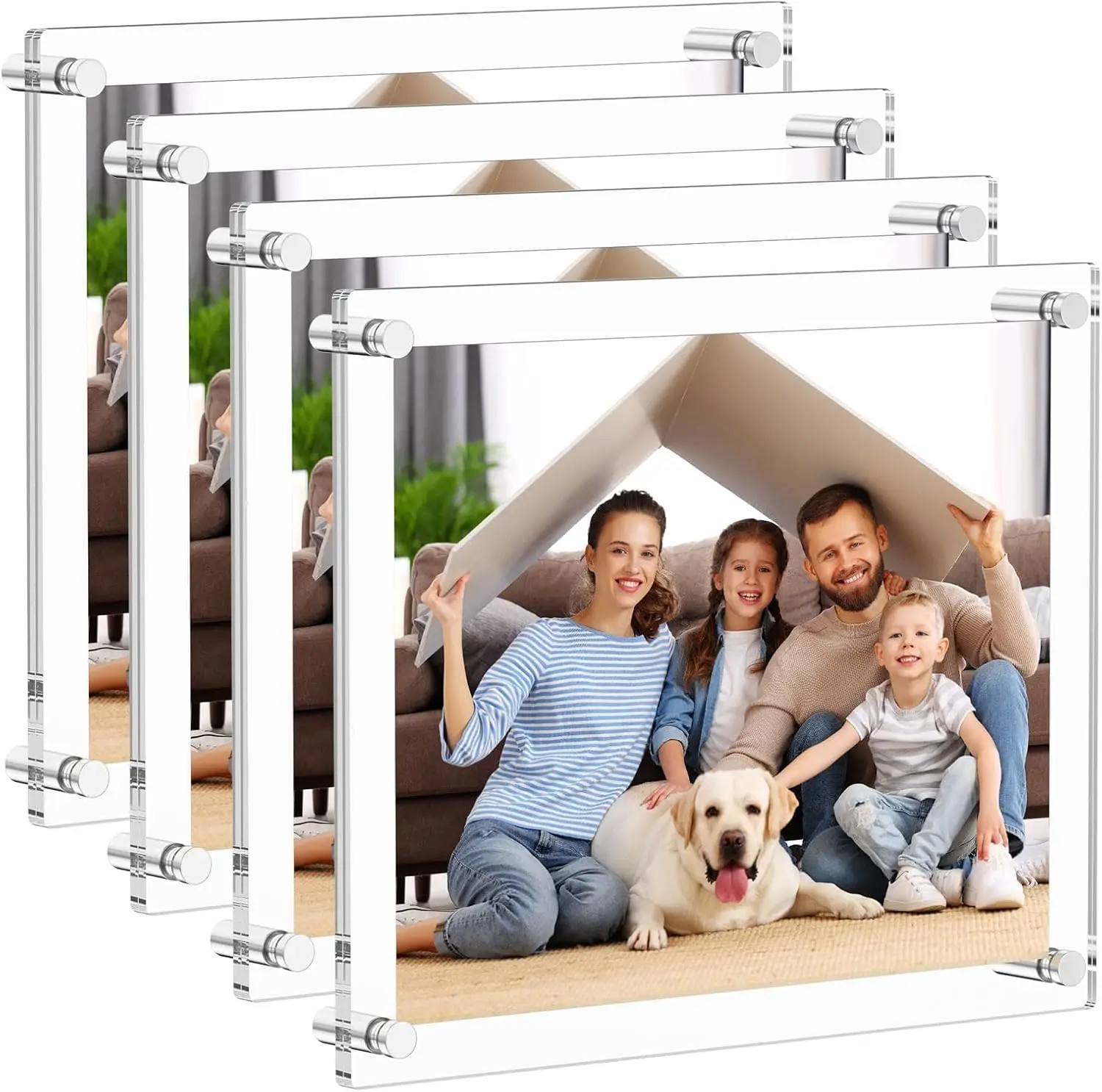 

8.5x11 Acrylic Picture Frame 4-Pack, Modern Hanging Transparent Square Frames for Photos and Certificates