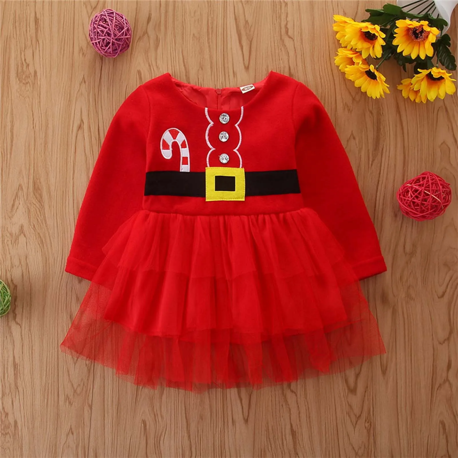 

New Kids Girls Christmas Cute Red Dress Baby Princess Tulle Print Princess Dresses Toddler Girl Long Sleeve Christmas Skirt 2024