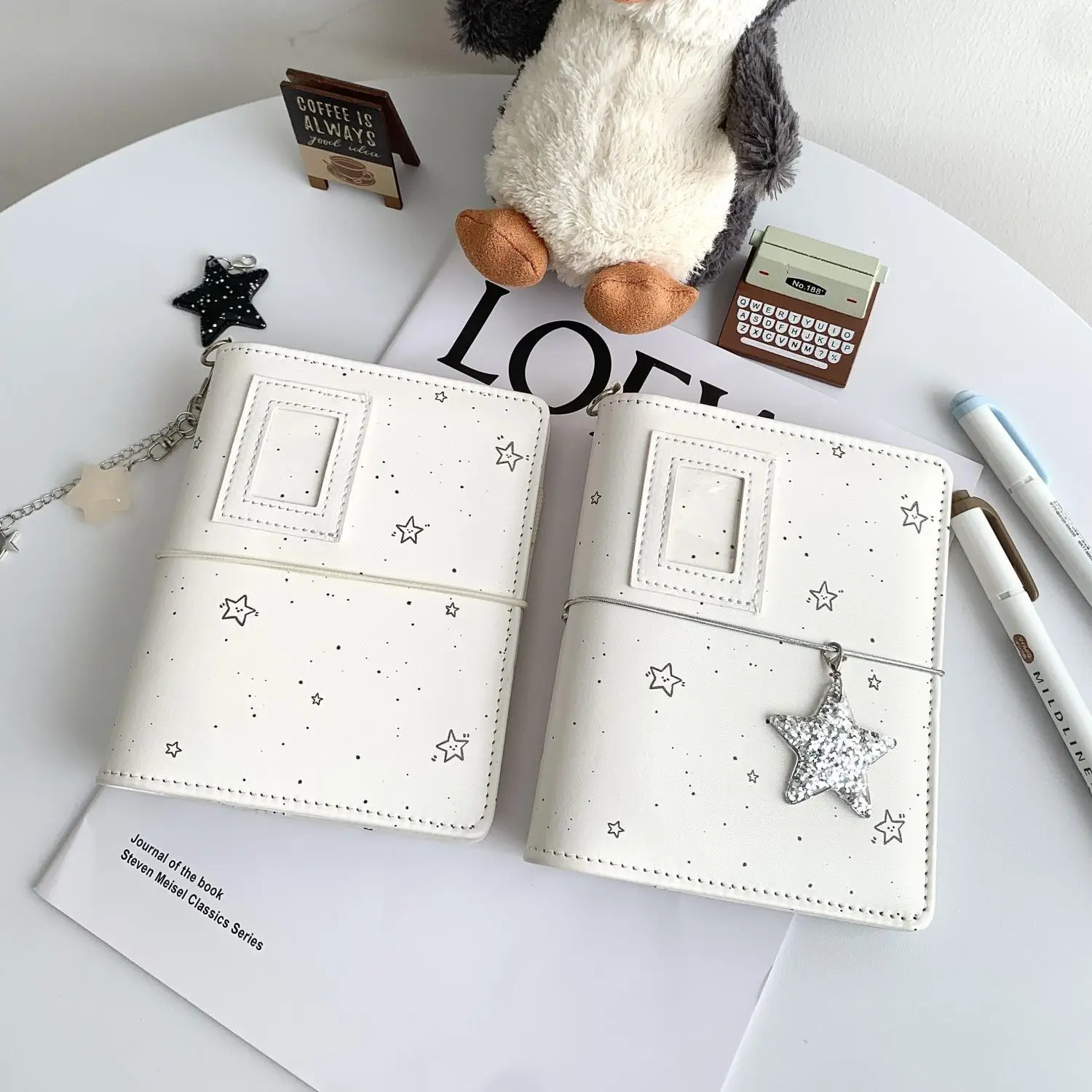 Milk white star m5 leather notebook, handmade high-value niche notebook, portable notebook, diary, and event book