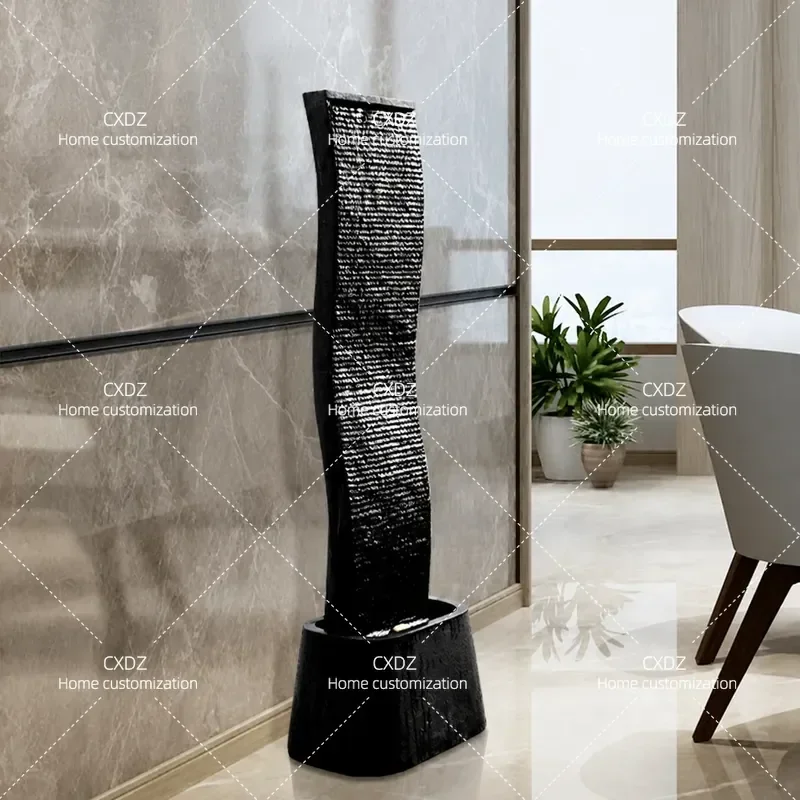 Modern Office Water Fountain with Feng Shui Wheel Water Curtain Wall Decoration for Entrance Simple Soft Decor