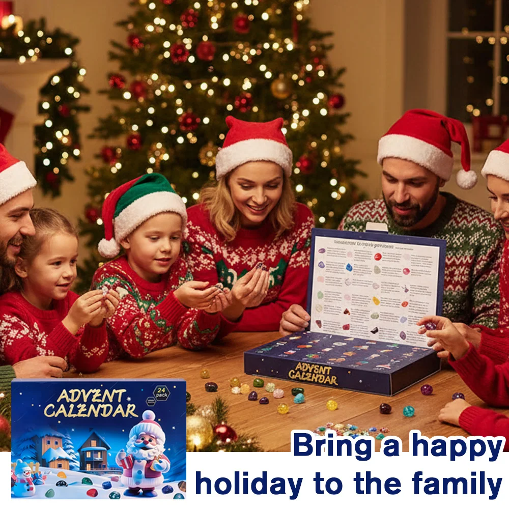 تقويم قدوم كريستال عيد الميلاد 24 أحجار كريمة وطبيعية وصخور |   صندوق هدايا العينات المعدنية مجموعة العد التنازلي لأحجار الشاكرا