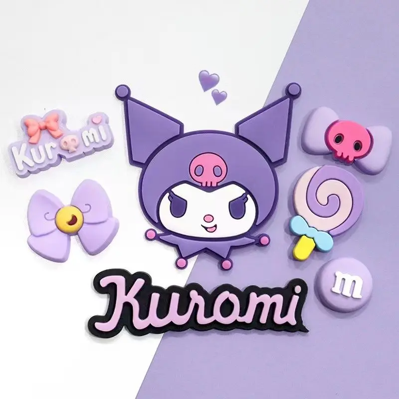 Sanrio kuromi cartoon decorative stickers pvc soft glue DIY jewelry animation peripheral three-dimensional refrigerator stickers