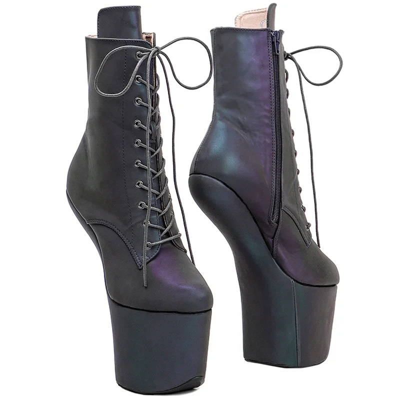 Leecabe PU upper Reflective material Heelles Style  Exotic stripper heel platform High Heels Pole Dance boot