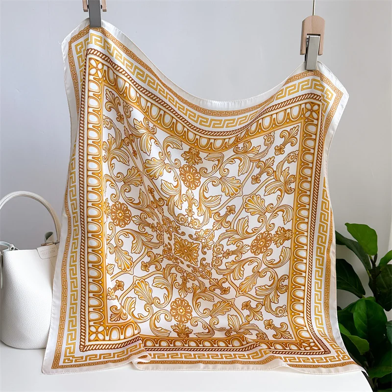 2024 Luxury Print summer Neck Tie Shawl Silk Square Scarf Women Wraps Female 70cm Hair Hand Wrist Headkercheif Hijab Bandana