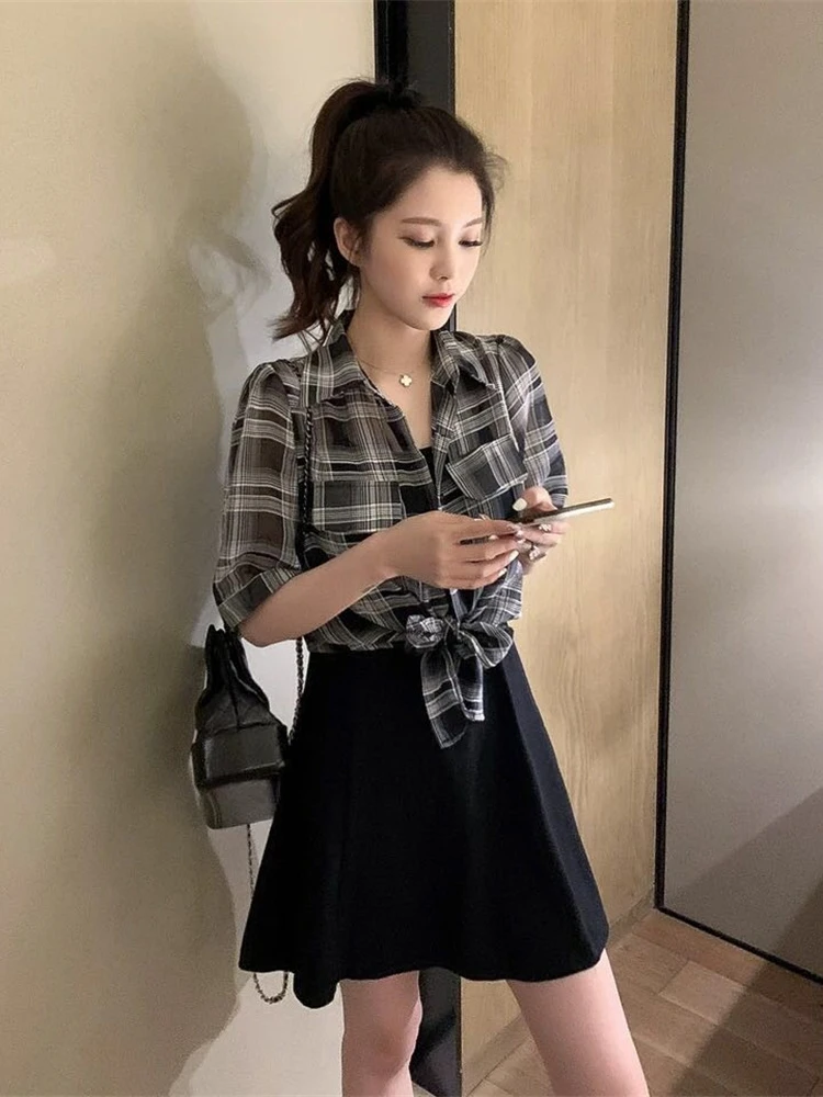 

Новинка 2023: Модный летний комплект из двух предметов для женщин – черное платье-рубашка без бретелек с защитой от солнца, маленький размер, полиэстер