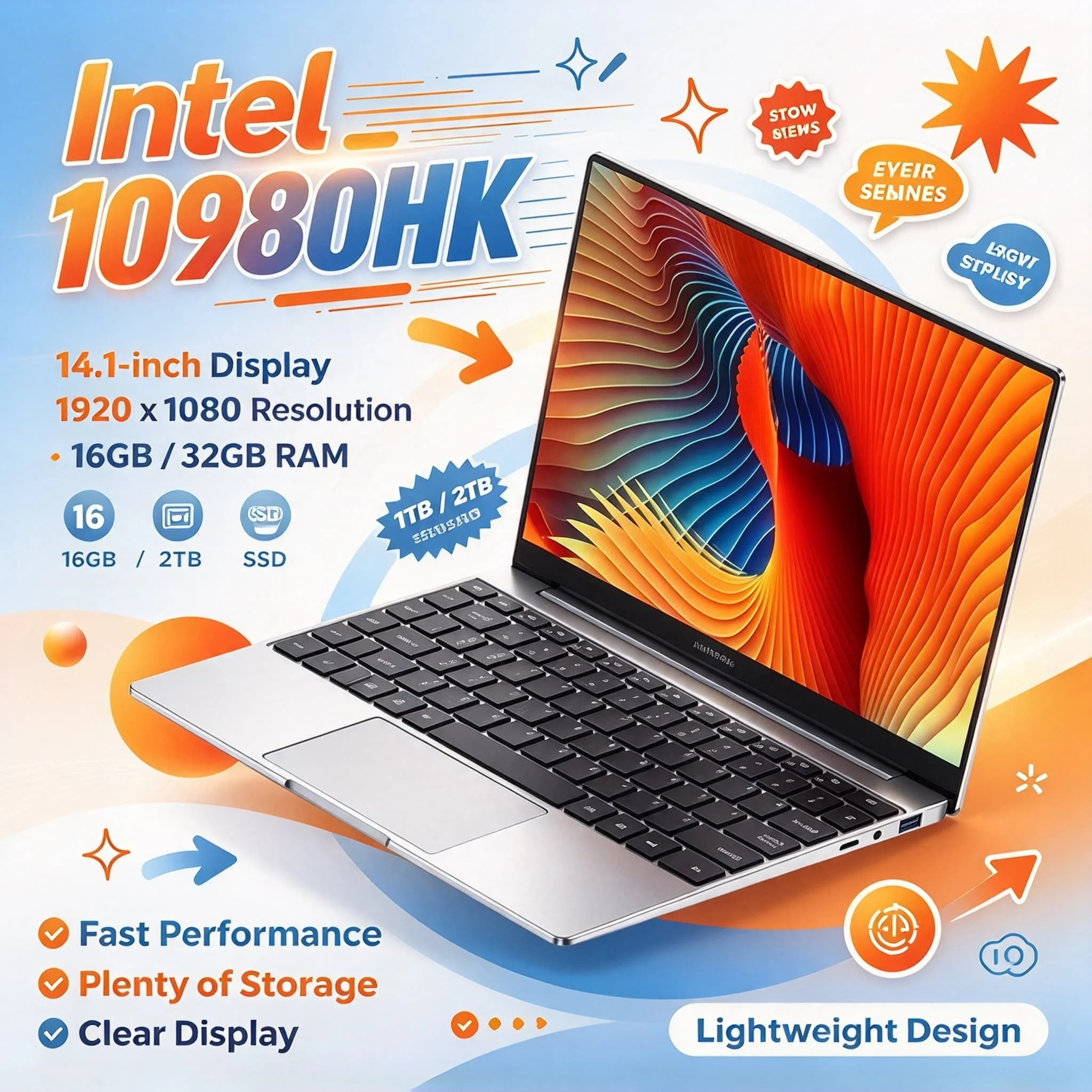 Intel Core i9 10980HK 14.1 Inch Windows Laptop 32GB RAM 2TB M.2 SSD 8 Core 16 Thread Gaming Office Computer Max Unit