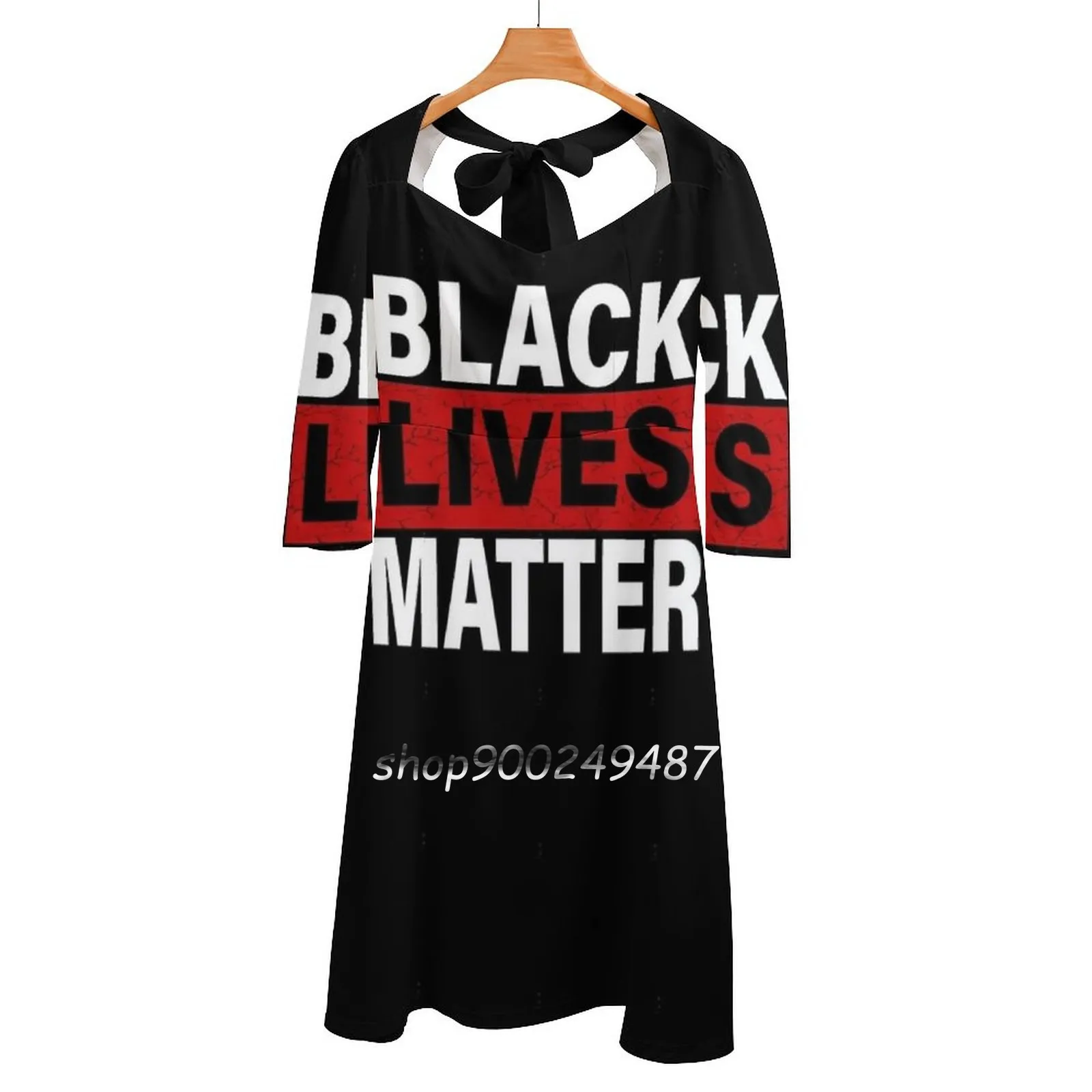 Black Lives Matter T-Shirt With Names Of Victims-Blm Square Neck Dress Cute Loose Print Dresses Elegant Beach Party Dress The