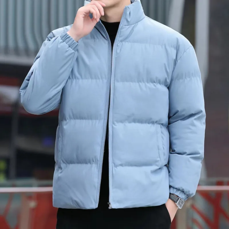 2022 Winter New Men Padded Jacket Solid Thicken Warm Loose Coat Wild Long Sleeve Stand Collar Outerwear Korean Fashion Clothing