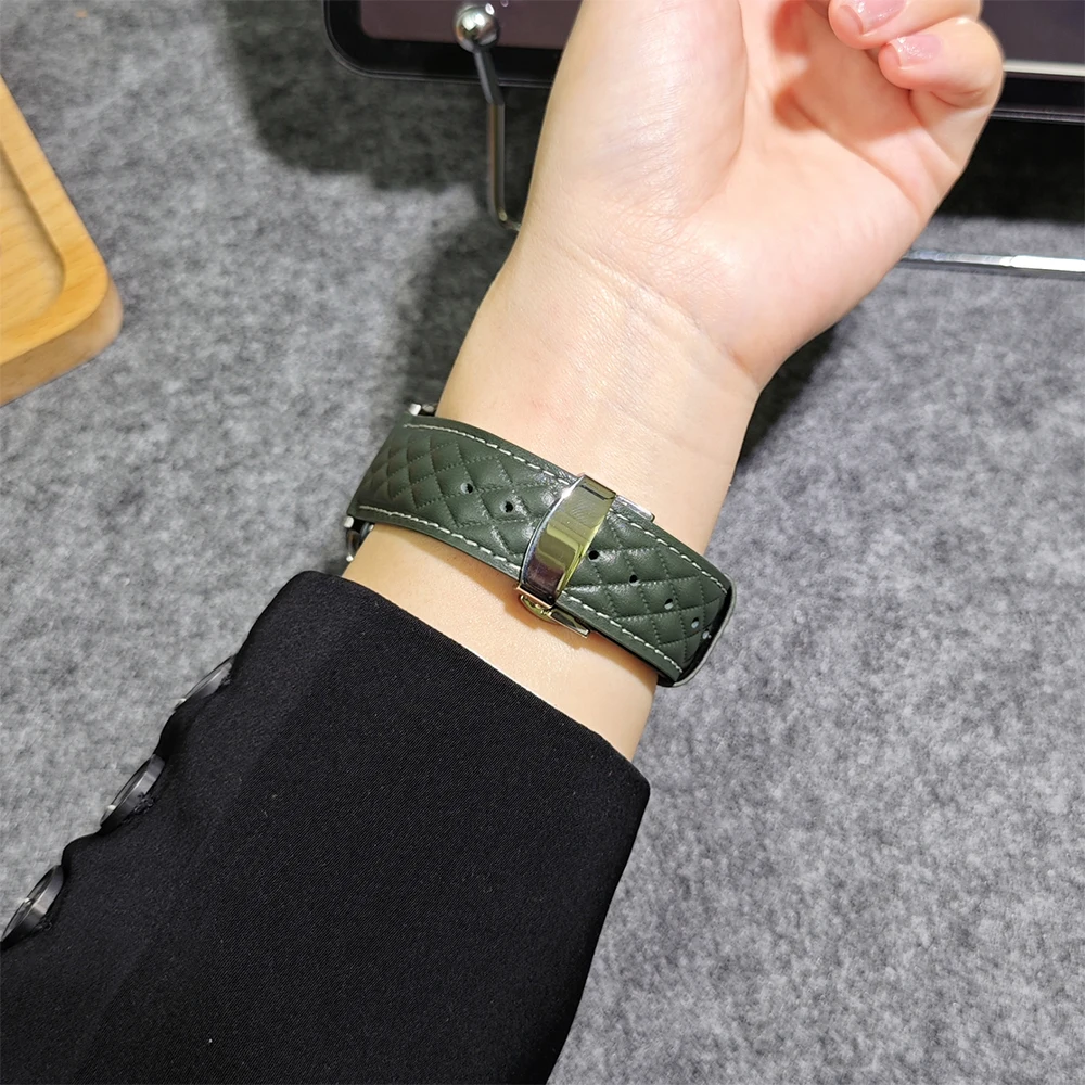 Cinturino in pelle da donna per Apple Watch 10 Band 42mm 46mm 45mm 44mm 40/41mm Bracciale a losanga sottile iWatch Series 9 8 SE 7 6 Cinturino