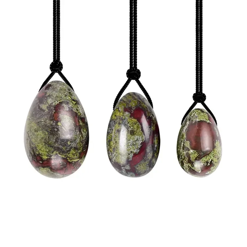 Drilled Yoni Egg Set Dragon Bloodstone Natural Jade Eggs Massager Kegel Exerciser Feminine Hygiene Ben Wa Balls Massage Tool