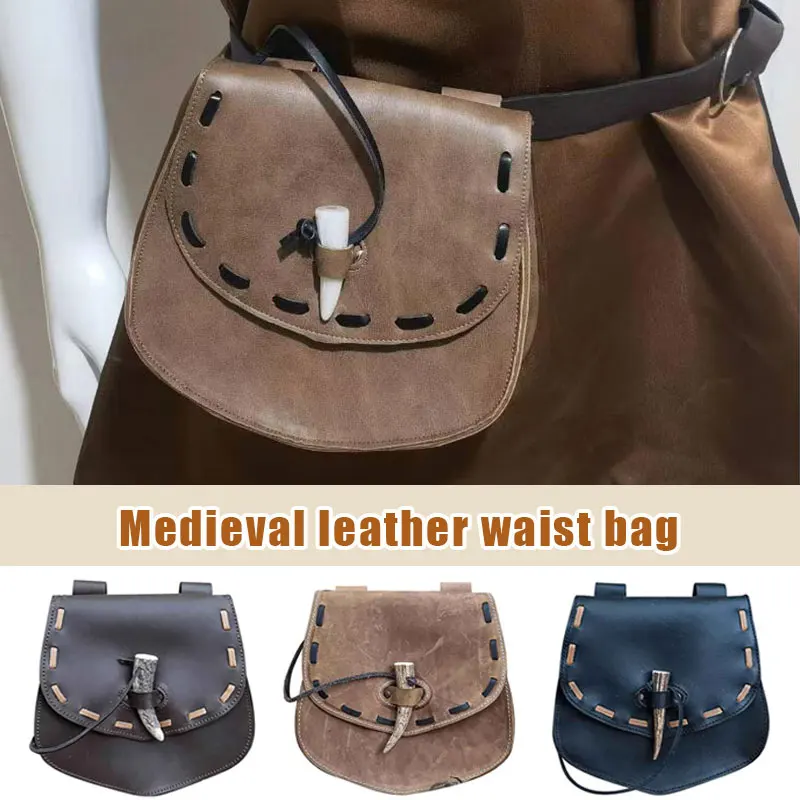 Bolsa de cintura de couro medieval Bolsa de moedas renascentista Carteira móvel retro europeia Steampunk Cosplay, Carteira, 1X