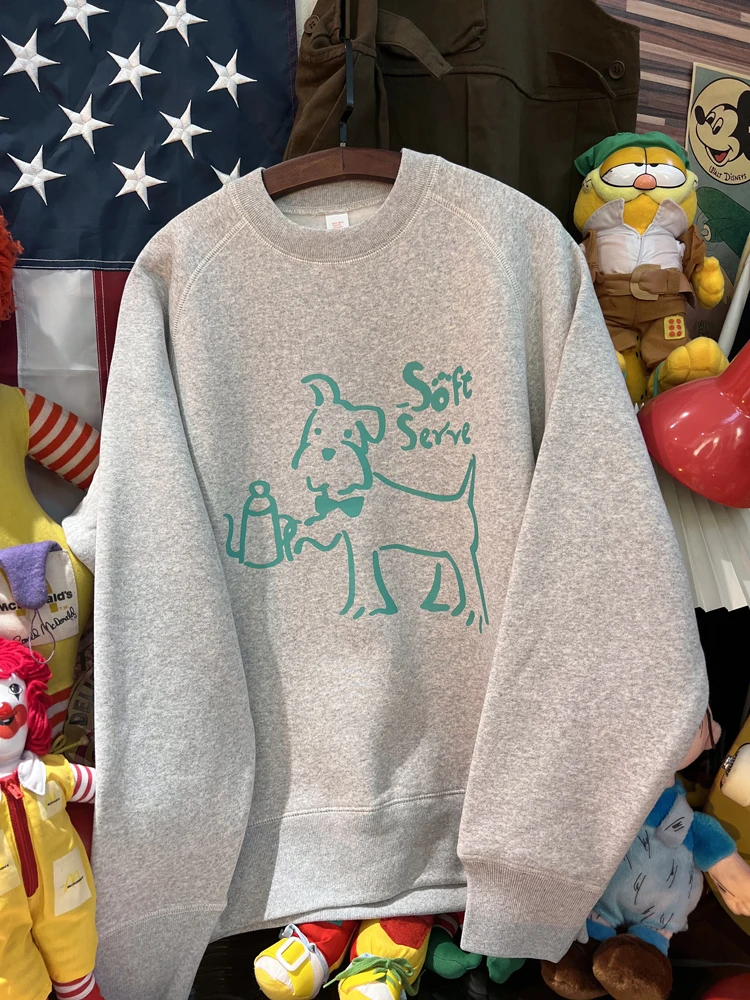 Retro americano vintage bonito pequeno cão moletom com capuz ex fce forrado oulder inserção sobrecarga moletom para casais