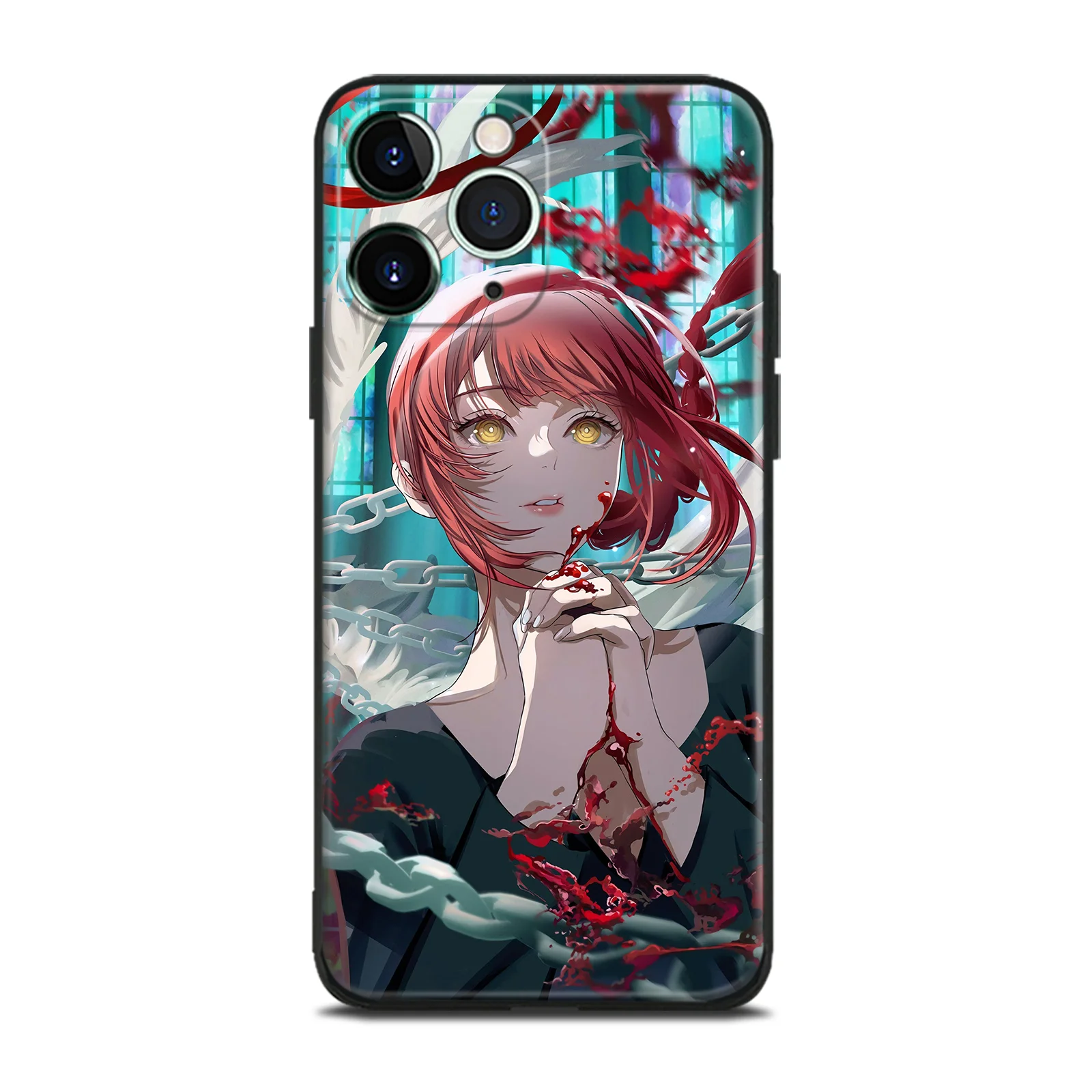 Makima Anime Character TPU Tempered Glass Phone Case for iPhone 16 15 14 11 Pro Max 7 8 15 16 Plus Xr Xs 12 13 Mini