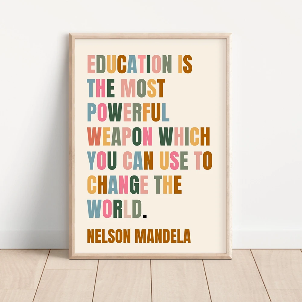 Nelson Mandela Inspirational Education Quote Wall Art Canvas Painting Colorful Poster Prints School Classroom Wall Art Decor