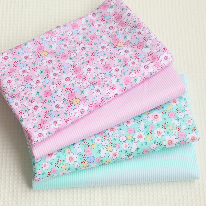 Patchwork Fabrics Cotton Fabric The Cloth By The Meter Fabric For Sewing For Patchwork Small Floral Pink Green 50*160  Plain