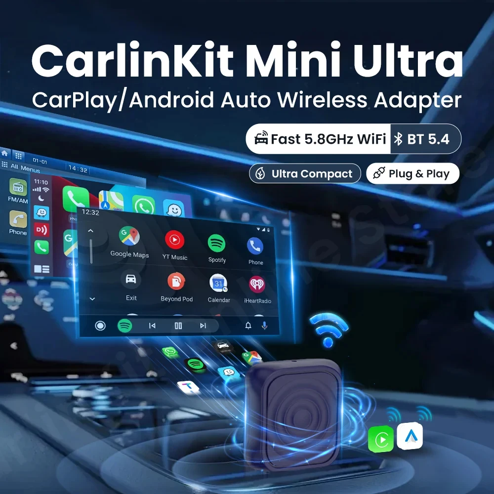 

Car AI Box Mini Ultra CarPlay Android auto Wireless Adapter for Car infotainment Upgrade BT 5.4GHz Wifi 5.8GHz OTA Upgrade