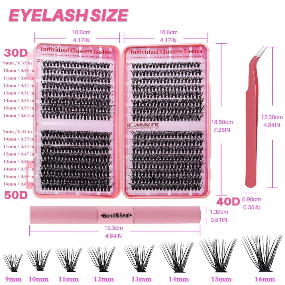 Lash Extension Kit, 640pcs/320pcs/280pcs Mix DIY Eyelash Extension Kit 304050D Combination Lash Clusters D Curl Individual Lashe