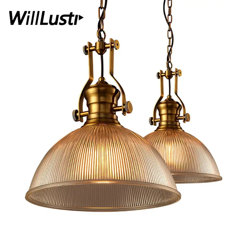 Dasmani Retro Glass Suspension Lamp Vintage Ribbed Pendant Lounge Office Dinning Room Hanging Ceiling Chandelier