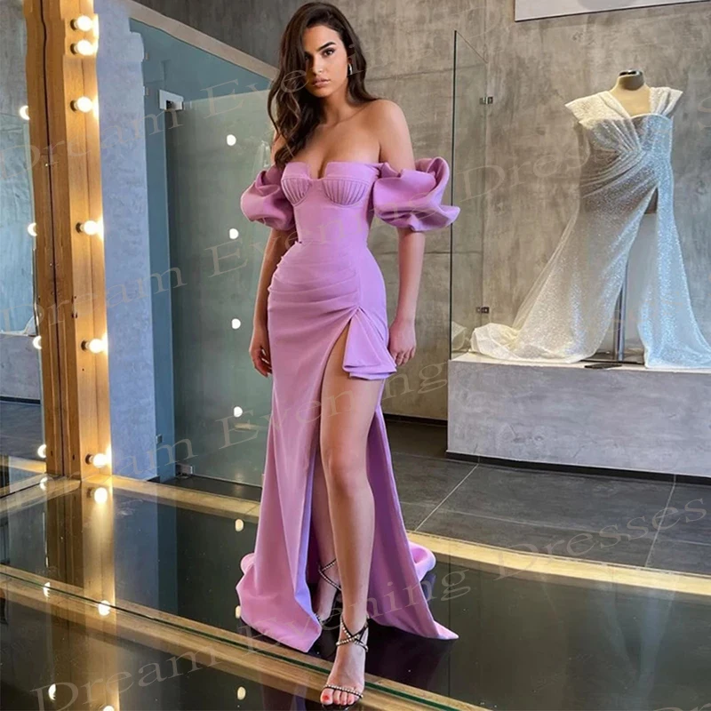 Semplici abiti da sera moderni a sirena graziosa Sweetheart Off The Shoulder Backless Prom Gowns High Side Split Vestidos De Noche