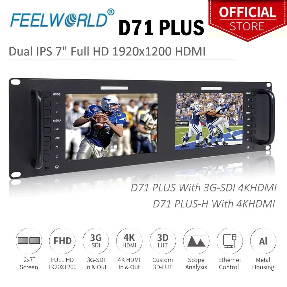 

Feelworld D71 PLUS Dual 7 "3RU стоечный монитор 4K HDMI SDI 1920x1200IPS качество вещания