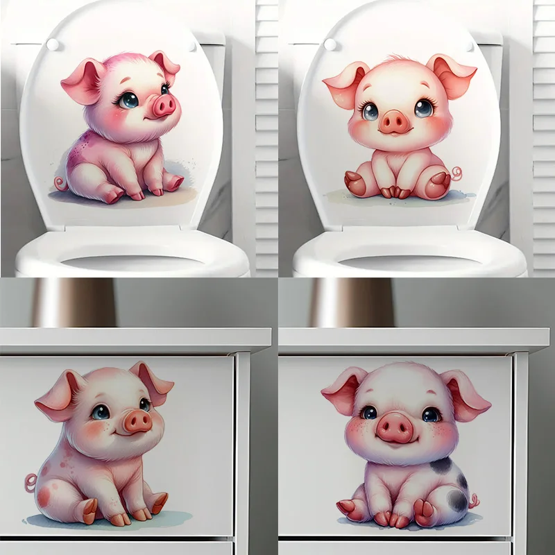 Adorable Cartoon Pig Sticker, Toilet Lid Stickers Decoration, Vinyl Decal for Living Room, Wall, Bedroom and Home Decor