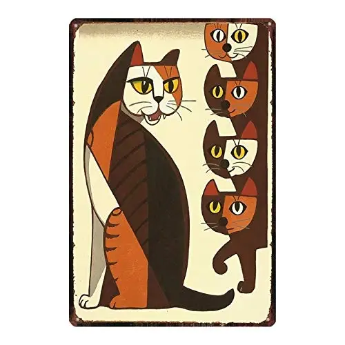 nobrand Japanese Styel Samurai Cat Tattoo Cat Metal Tin Sign Retro 8x12 Inches 05