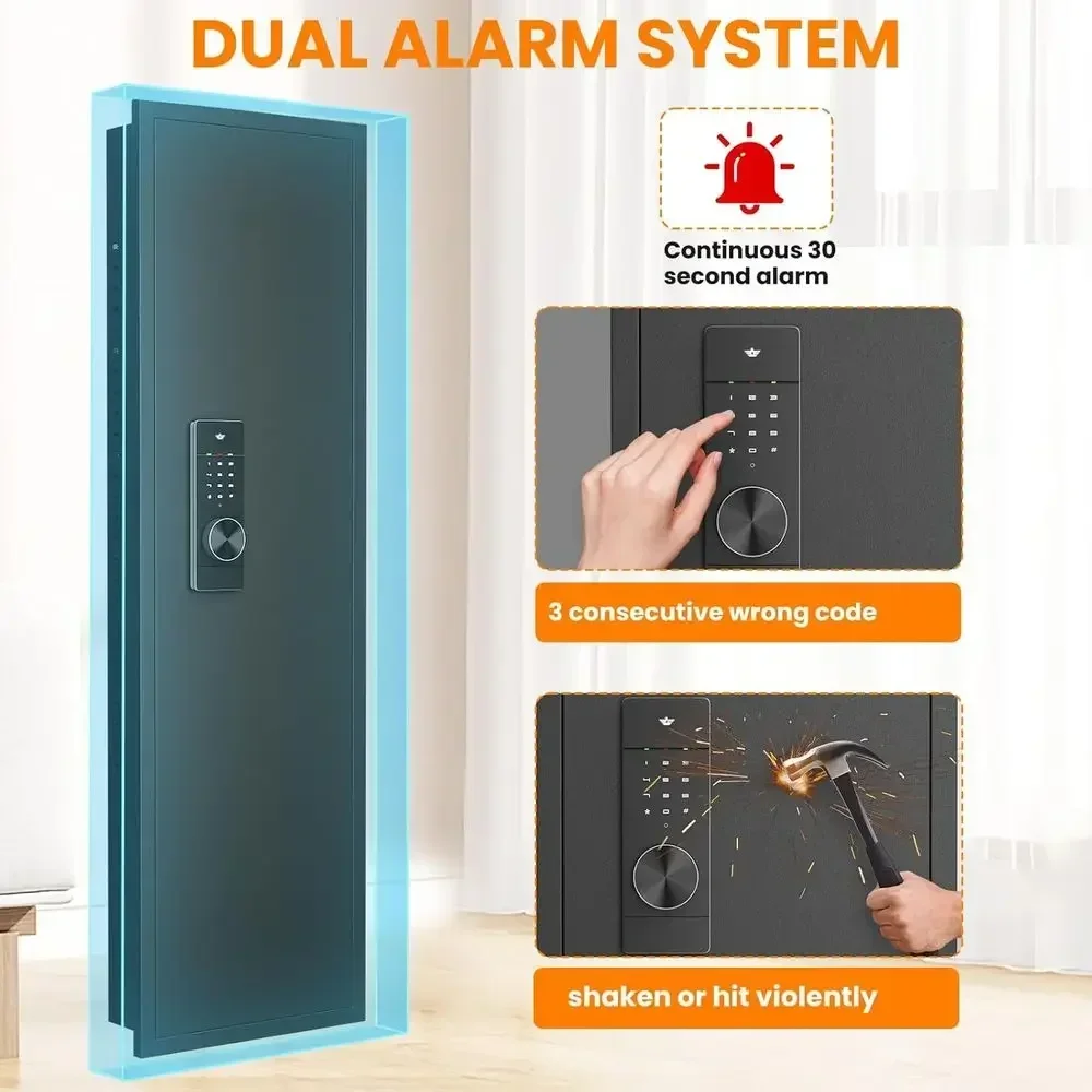 Hidden Wall Safe with Dual Alarm, Silent Entry, Adjustable Shelves & Magnetic Slot - Black Digital