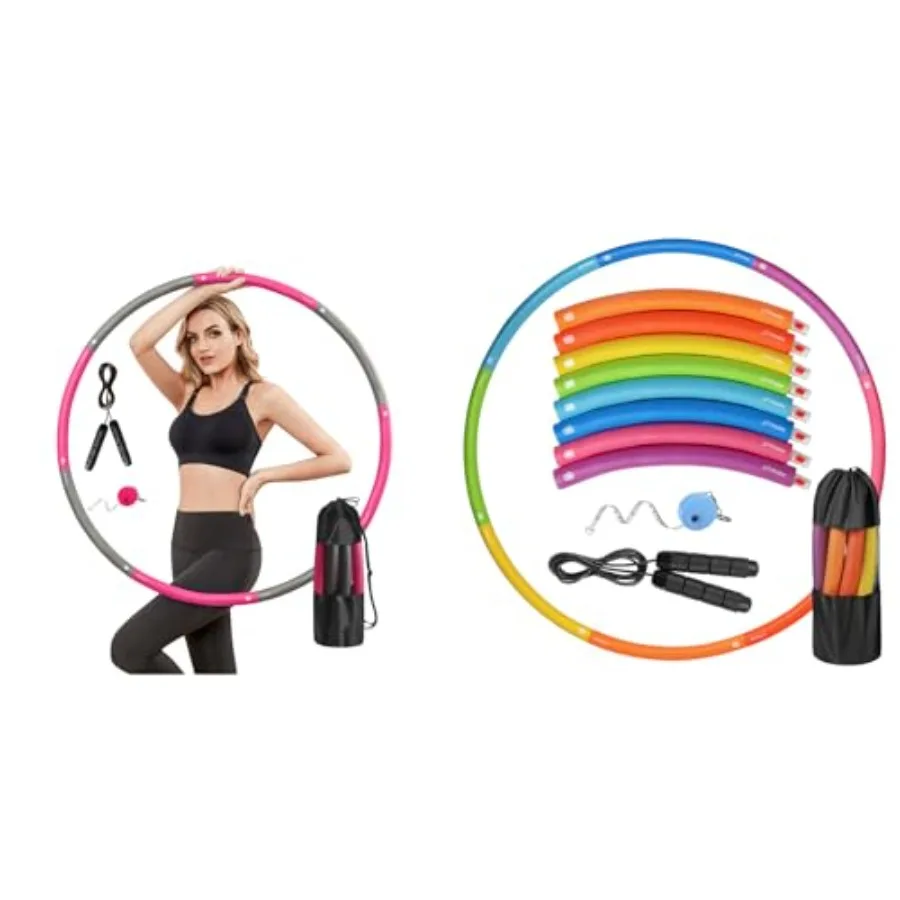

Weighted Exercise Hoop for Adults 2.2lbs Adjustable Fitness Hoop Multi-Color and Pink Grey