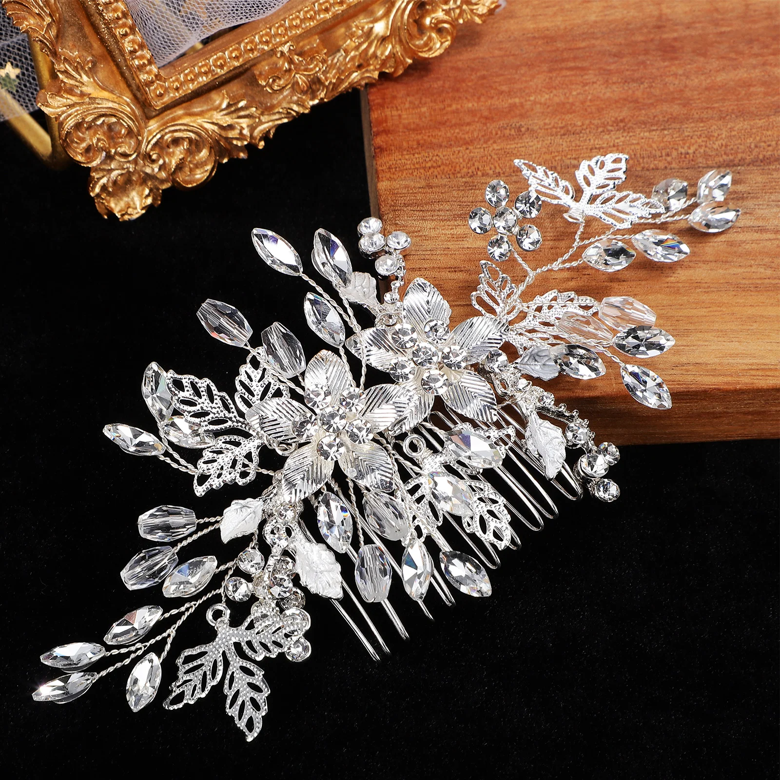 

Rhinestone Side Comb Hair Accessories for Women Wedding Veil Silver Rhinestones Sturdy Metal Various Hairstyles