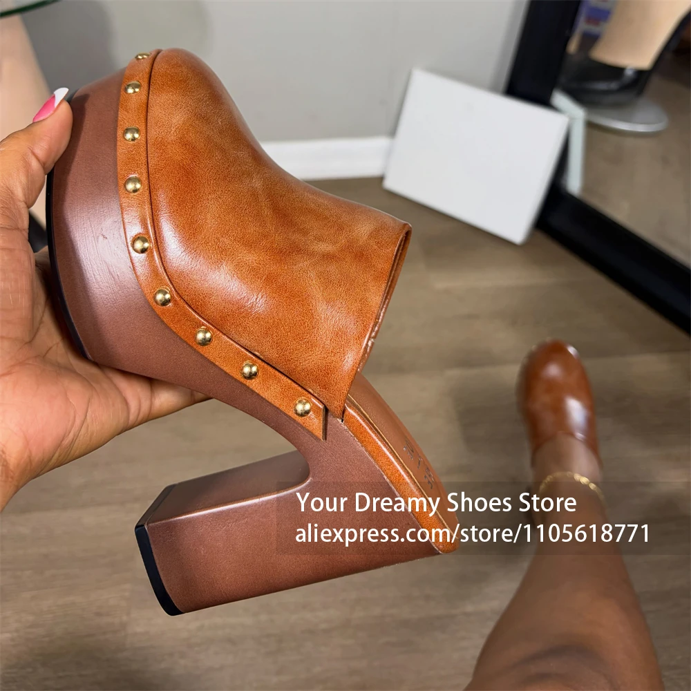 Thick Elevated Platform Sole Platform Slide Round Rivet Stud Edge Trim Studded Platform Dress Shoe Casual Daily Commute Footwear