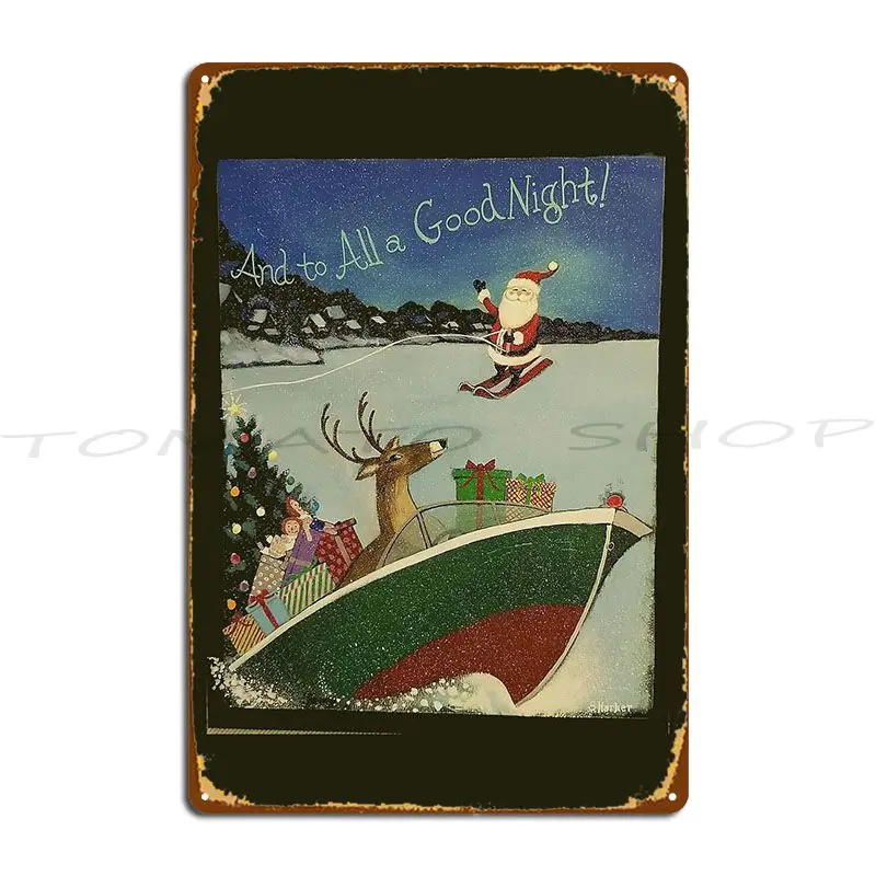 Santa On Water-Skis Pontoon Metal Plaque Poster Garage Pub Plates Printing Party Plates Personalized  Tin Sign Poster
