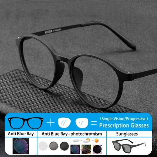 Gafas fotocromáticas de titanio con montura redonda Vintage para hombre, gafas graduadas ópticas para astigmatismo miope, hipermetropía, progresivas