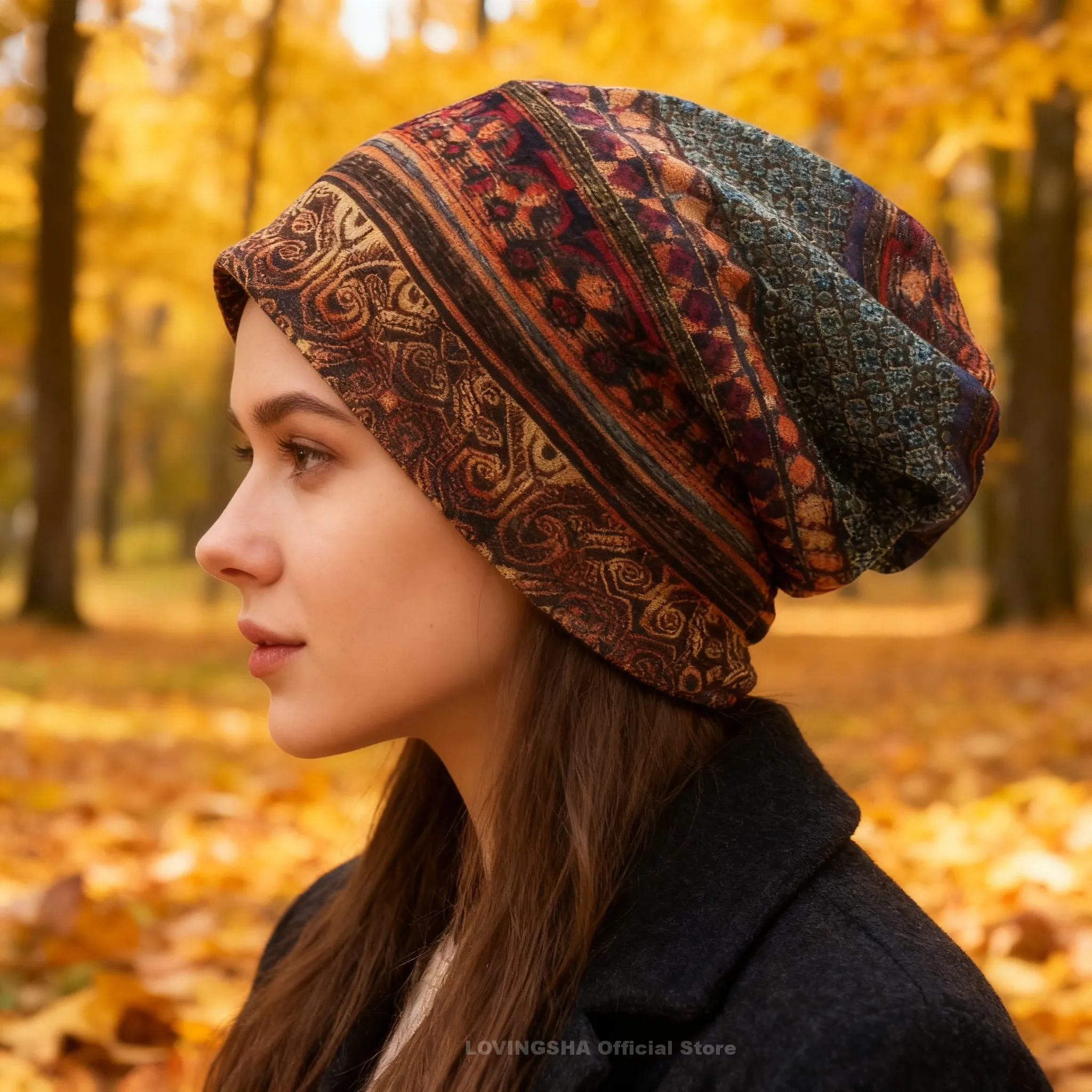 LOVINGSHA Brand Autumn And Winter Dual-use  Vintage Design Hats For Ladies thin Skullies And Beanies Women Scarf Face Mask HT015