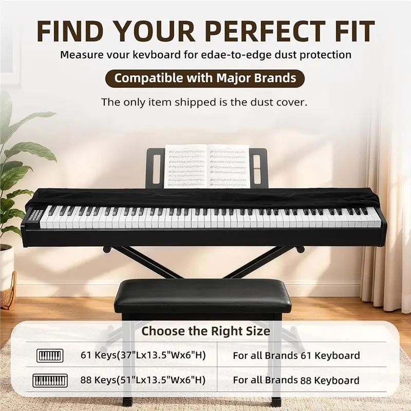 AWAH Soft Stretch Electronic Keyboard Cover 88 Keys Piano Keyboard Dust Cover, Dust-Proof& Scratch-Resistant With Straps