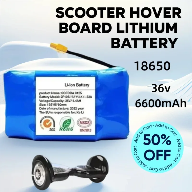

36v 6600mAh 10S2P 18650 for Electric Self Balancing Scooter Hoverboard Lithium Battery