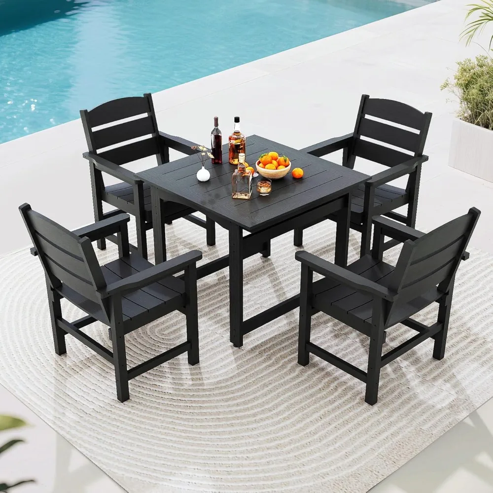 

HIPS All-Weather Patio Dining Table Sets 5-Piece,Outdoor Table and Chairs,Dining Furniture Set with Umbrella Hole,Patio Table an