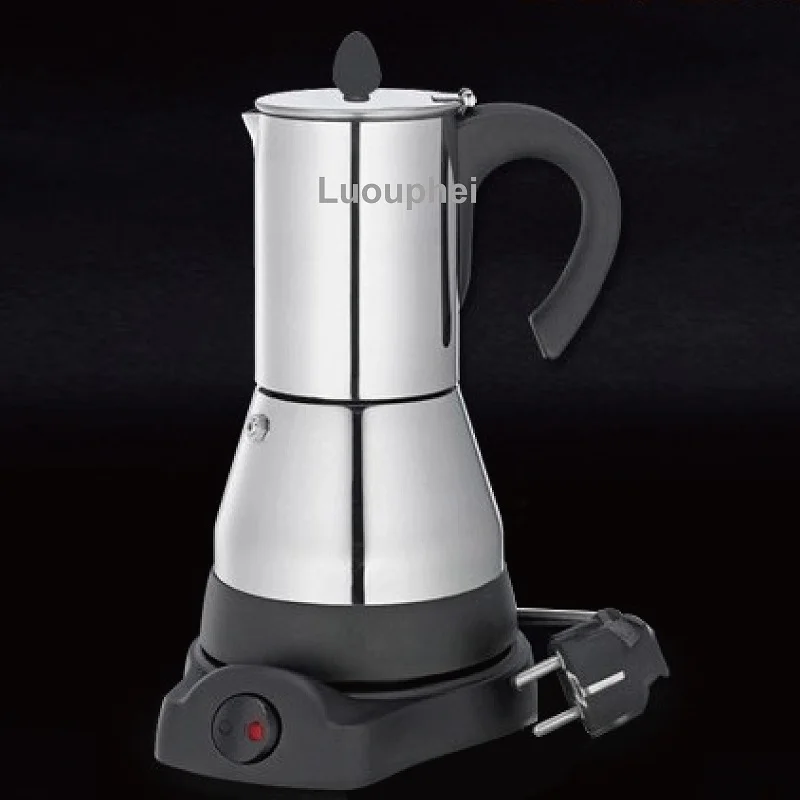 ماكينة صنع القهوة الكهربائية 220 فولت 300 مل 6 أكواب من الفولاذ المقاوم للصدأ وعاء موكا ماكينة صنع القهوة الإيطالية الكهربائية Percolator للمنزل فضي